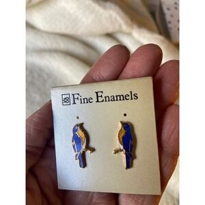 Fine Enamels Bluebird Stud Earrings Blue Gold Tone Bird Nature EE0511A New